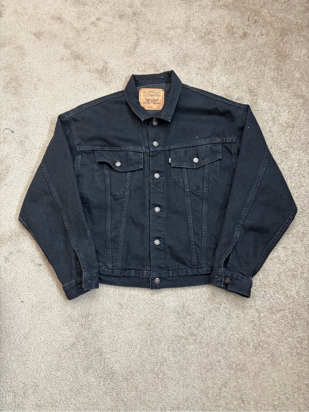 Vtg 90s Levis Jacket Mens XL Black Denim Trucker 70598 4159 USA Made Black Tab
